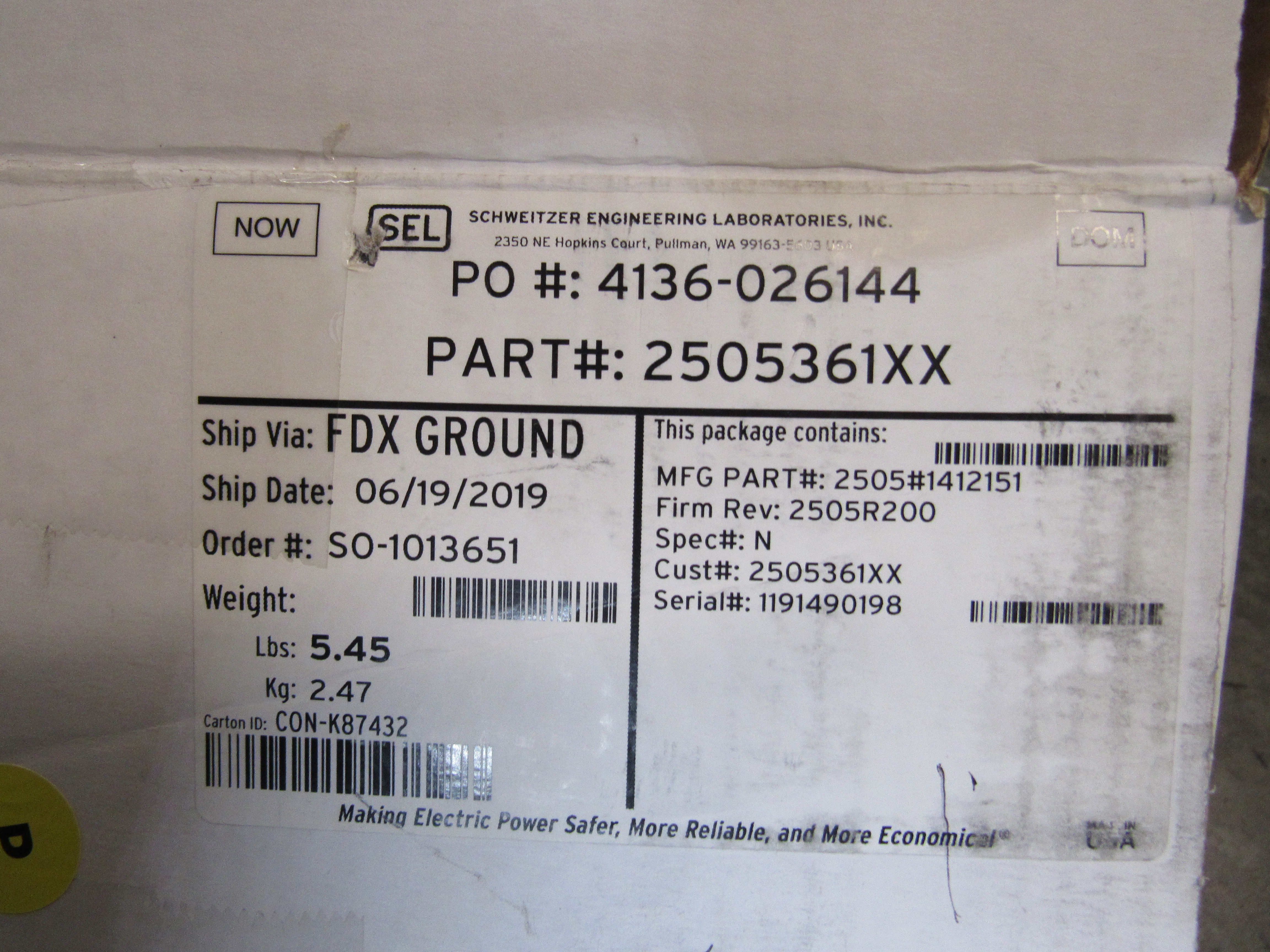 2505361XX Schweitzer Engineering Laboratories Programmable Logic Controllers (PLCs)