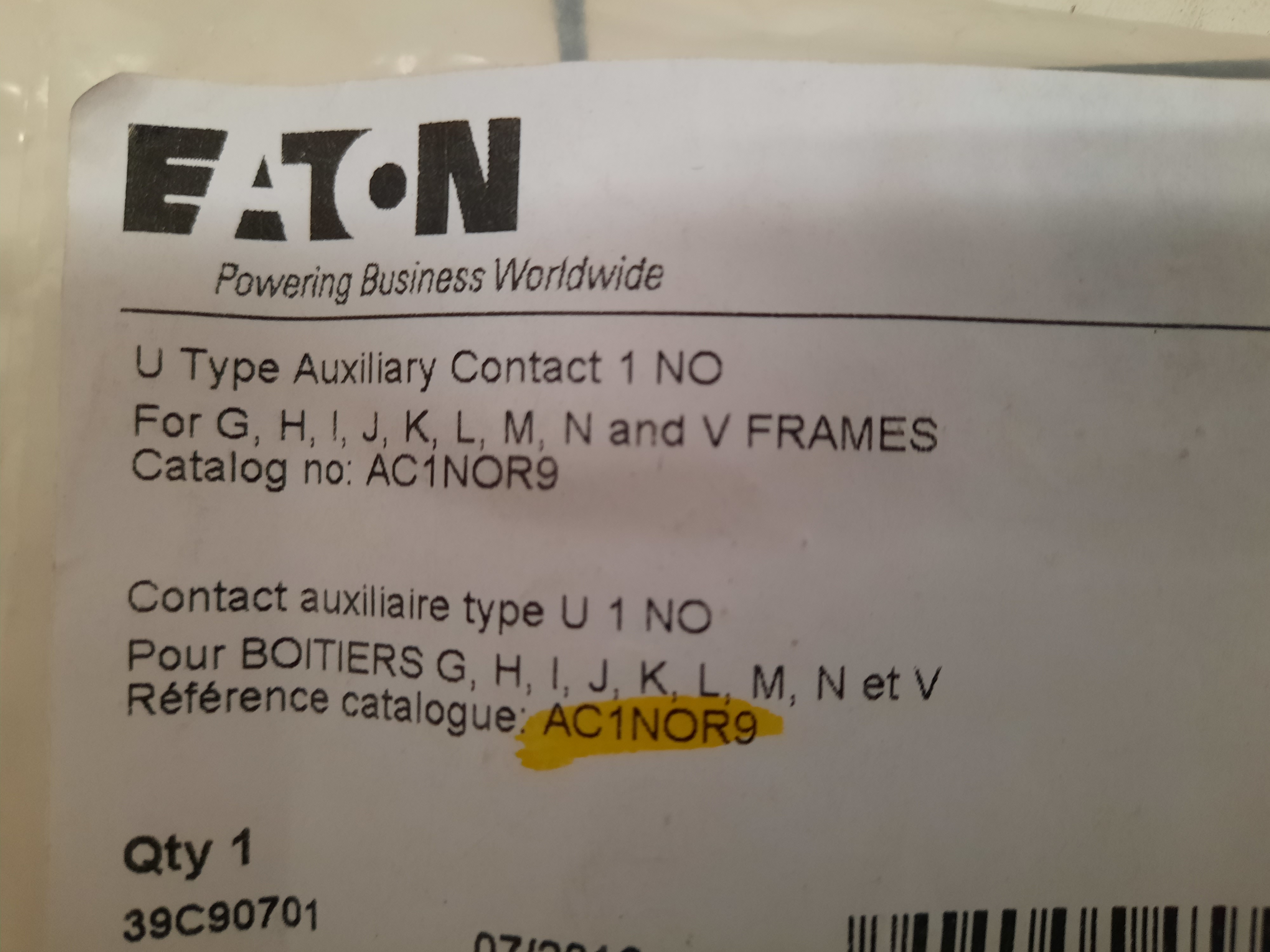 AC1NOR9 Eaton Auxiliary Contact