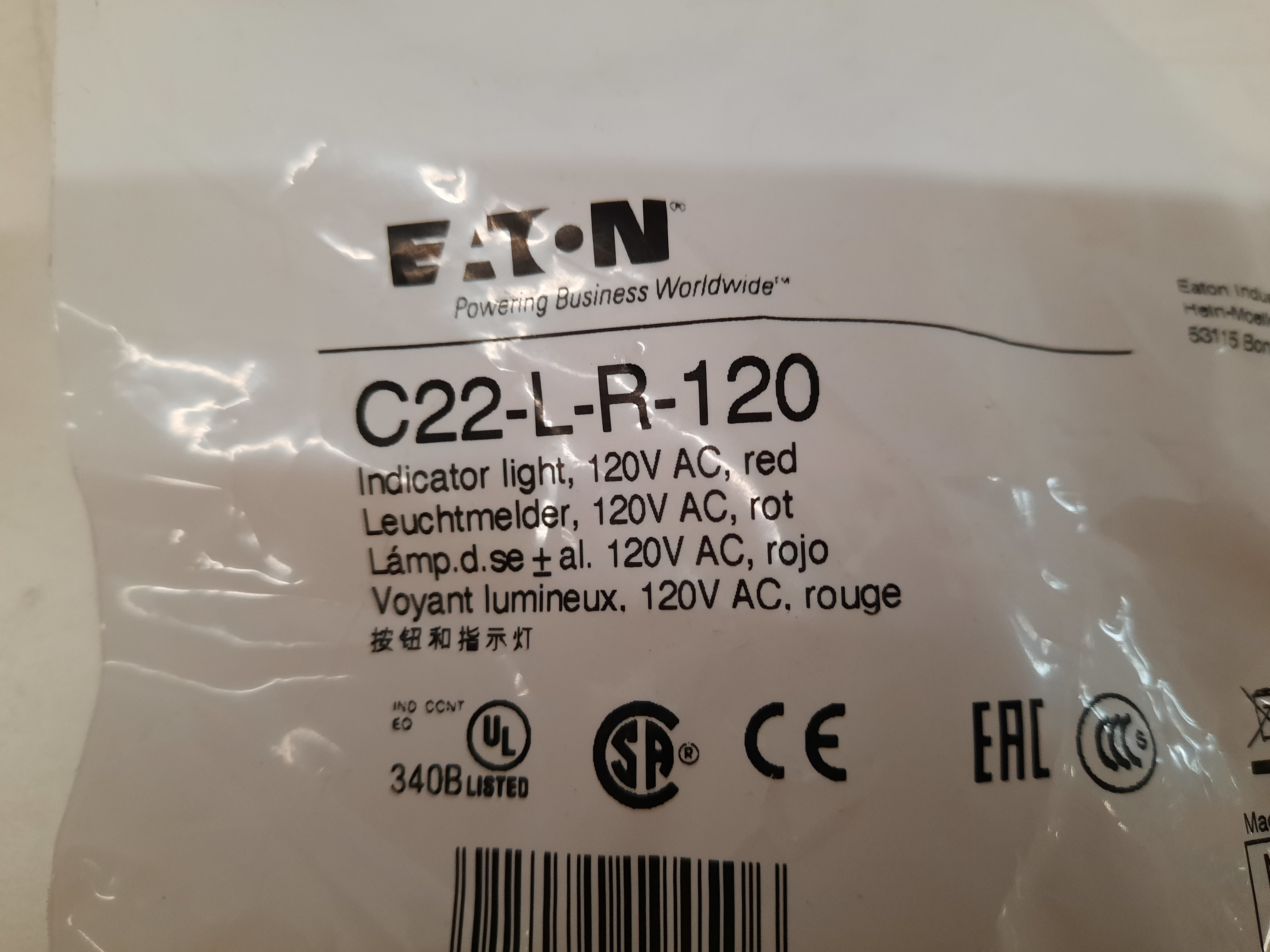 C22-L-R-120 Eaton Indicating Lights