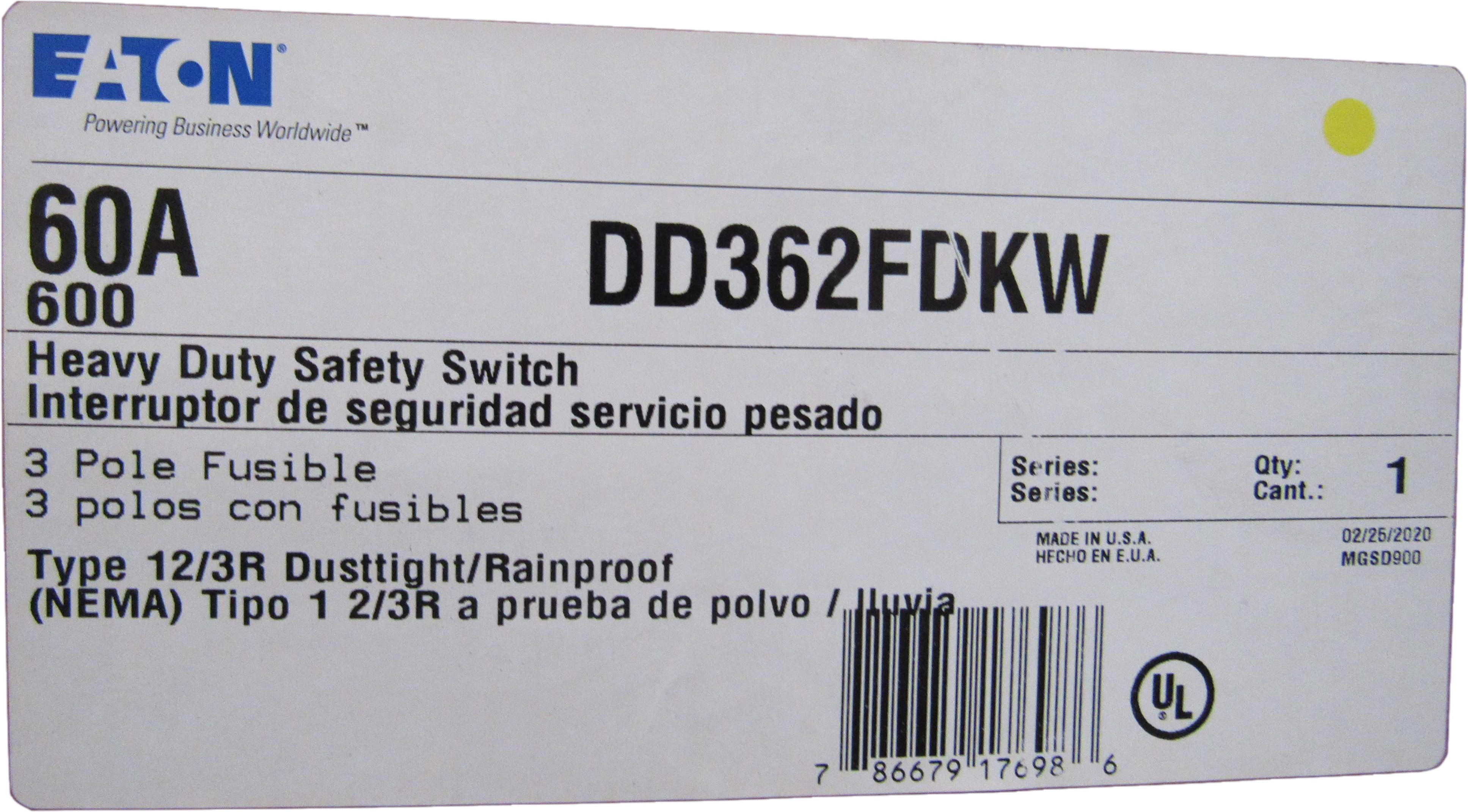 DD362FDKW Eaton Safety Switches