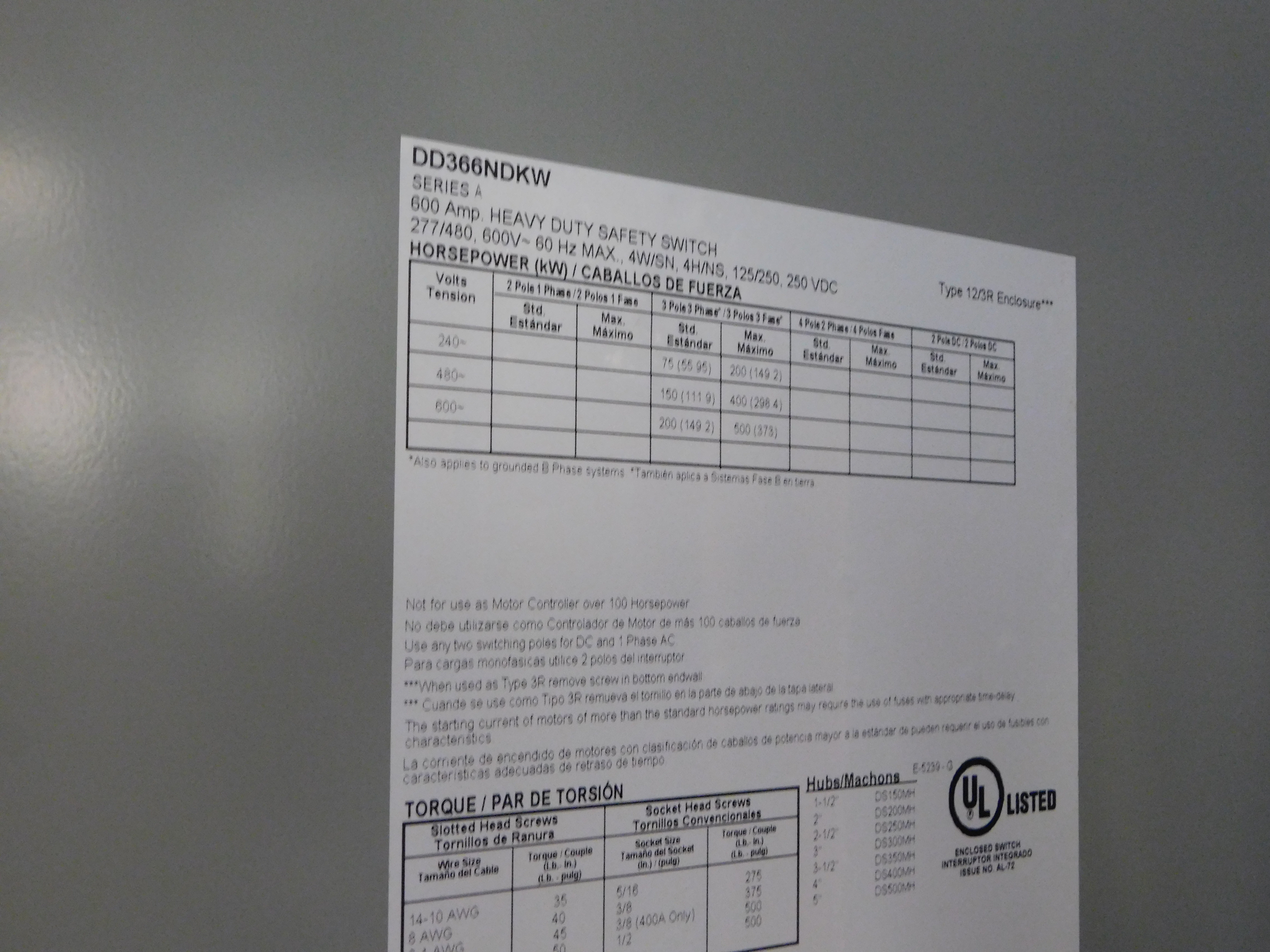 DD366NDKW Eaton Safety Switches