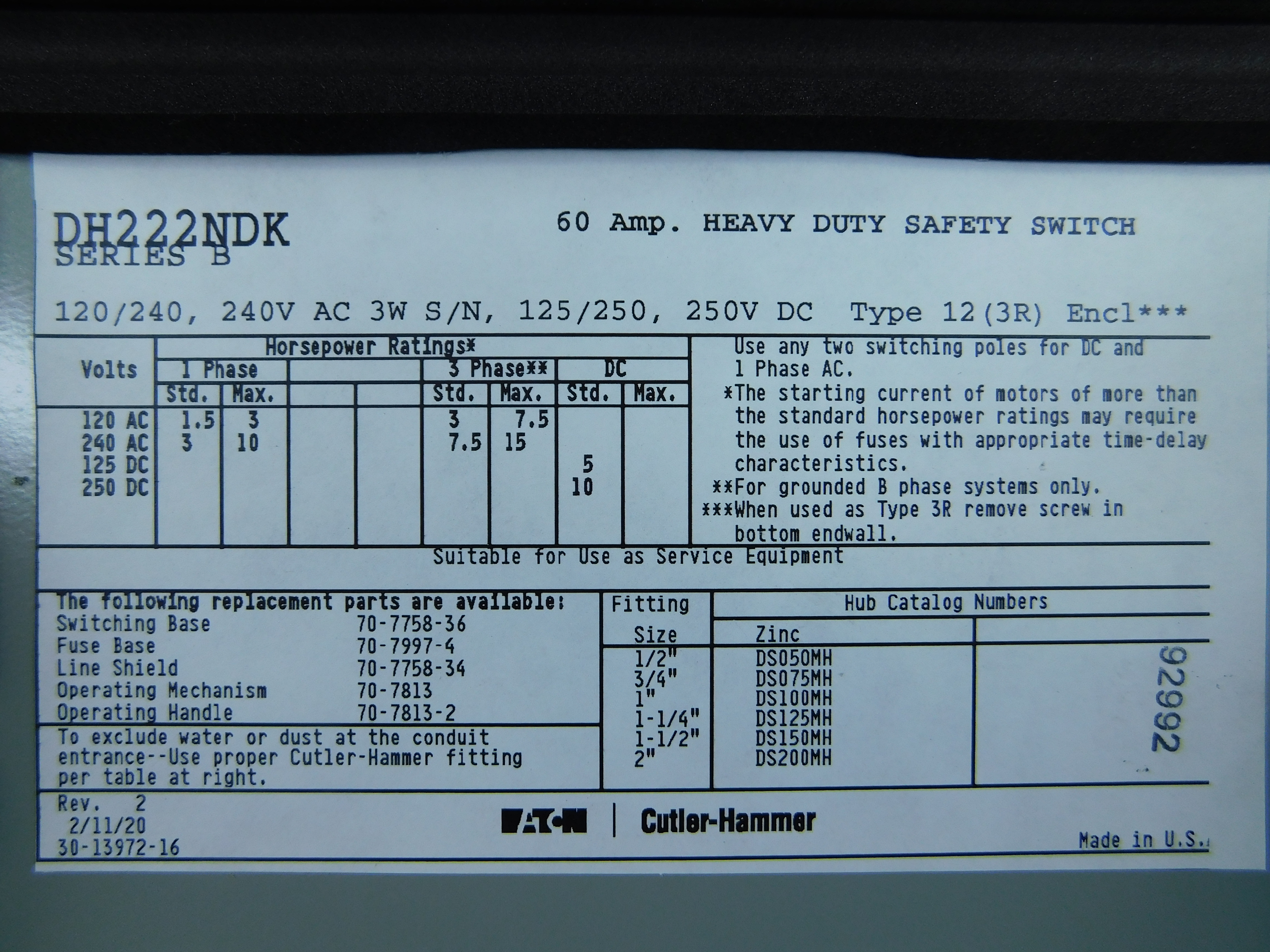 DH222NDK Eaton Heavy Duty Safety Switches