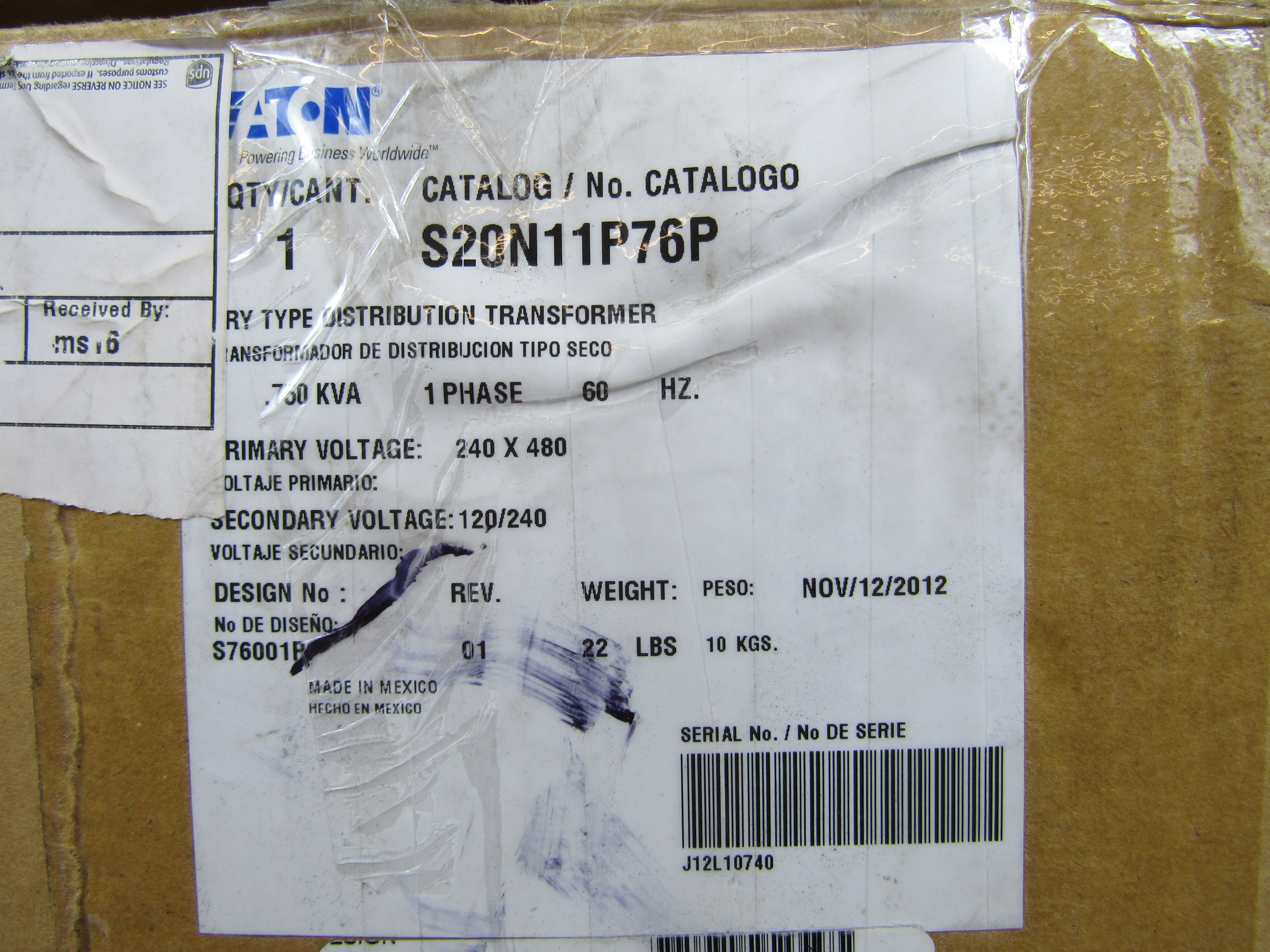 S20N11P76P Eaton Dry Type Transformers