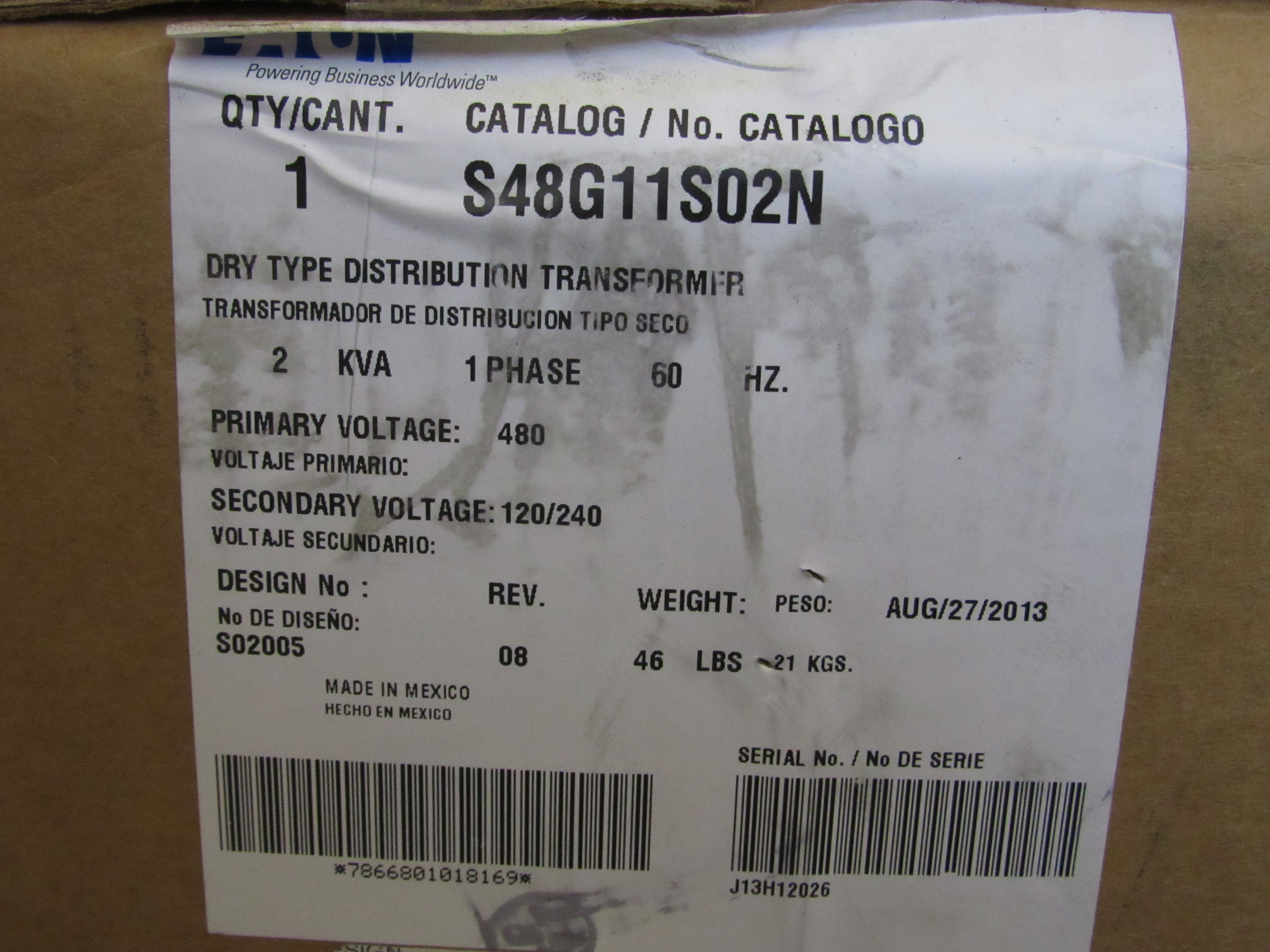 S48G11S02N Eaton Dry Type Transformers