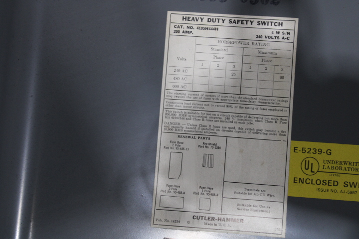 4105H444H Cutler-Hammer Heavy Duty Safety Switches